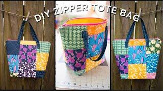 DIY Zipper Tote Bag | Beautiful quilted bag project and tutorial | #msqcpartner #bagtutorial