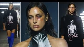 Irina Shayk sports a FAKE black eye as she struts down the runway for the Mowalola SS24 show at Lond