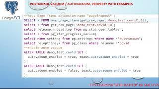 PostgreSQL VACUUM | AUTOVACUUM Option WITH EXAMPLES | Update Statistics option in PostgreSQL #VD71