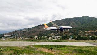 Drukair A320 Neo landing at Paro airport, Bhutan.
