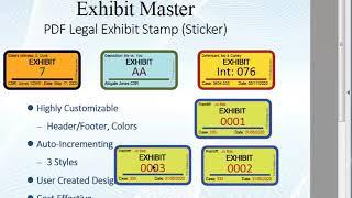 Exhibit Master creates customizable, auto-incrementing dynamic exhibit stickers for PDFs in Acrobat.