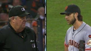 Bumgarner and West have a serious stare-down