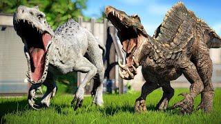 Indominus Rex vs Dracodentitan | New Hybrids Fight & Breakout  Jurassic World Evolution Jurassic TV