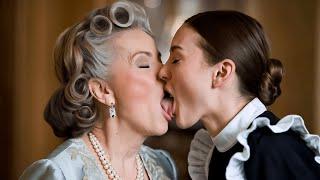 Mature Woman and Young Housekeeper | Lesbian Kissing