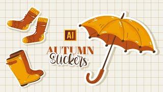 HOW TO DRAW AUTUMN WATERCOLOR STICKERS (umbrella, socks, boots) | TUTORIAL IN ADOBE ILLUSTRATOR