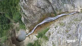 Gvirishi waterfall in Lechkhumi, Sakartvelo (republic of Georgia). 2k - aerial video