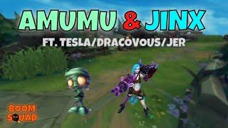 Amumu Support ft. Tesla/Dracovous/Jer on Jinx ADC | Build: Aftershock and Evenshroud | KDA = 4/7/14
