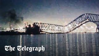 Moment Baltimore bridge collapses causing ‘mass casualty event’