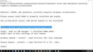 Android Emulator issue -ERROR: x86 emulation currently requires hardware acceleration