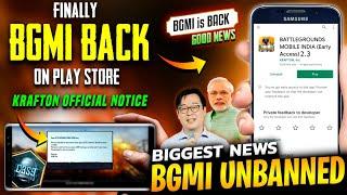 BIGGEST NEWS  BGMI UNBAN Official KRAFTON Notice  BGMI BACK On PLAY Store | BGMI Unban Latest News