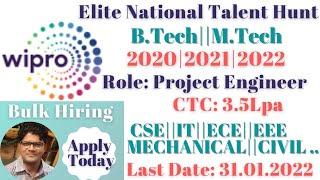 Wipro Elite National Talent Hunt|B.Tech|M.Tech|2020|2021|2022 Batch|All Branch|Project Engineer