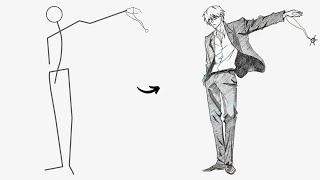 How to draw Ryuken Ishida Full Body out of Stick Man | Easy Step by Step