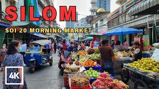 [4K] Walking around Silom Area in Bangkok | Vibrant Silom Soi 20 Morning Market in Bangkok