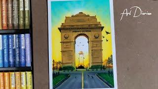 Republic Day Drawing with Oil Pastels - Step by Step