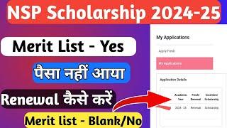 NSP Scholarship 2024-25 Renewal | Merit List Yes Renewal Kaise Kare | Merit List Blank | NSP Payment