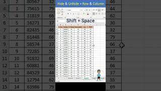 Shortcut key of Hide and Unhide Row and Column in Excel #excel #exceltips #shorts  #exceltutorial