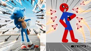 8 Min Sonic vs Stickman  Stickman Dismounting Funny Moments  Best Falls #4