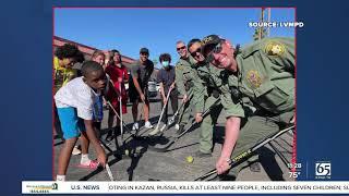 Retired Vegas Golden Knights player Deryk Engelland joined kids' street hockey game