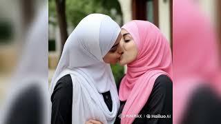 Lesbian Hijab Girls Sharing Beautiful Kissing Moments 