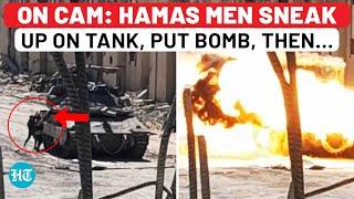 On Cam: Hamas Fighters Walk Up To IDF Tank, Place Bombs, Then Flee Before Huge Blast | Gaza | Israel