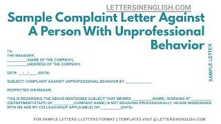 Sample Complaint Letter Against A Person With Unprofessional Behavior