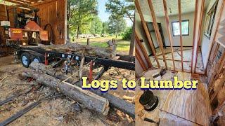 Sawing up cedar for the farmhouse rebuild