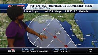 Here's the latest on Tropical Depression 18