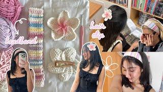how to crochet flower hair clip & multicolor headband | cute & easy hair accessories