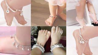 Latest silver baby girls payal designs, silver anklets for kids.