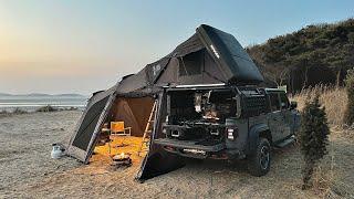 Relax camping on the beach with Jeep Gladiator ️ [  Cozy, ikamper, Carcamping, Firepit ]