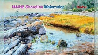 Maine Shoreline : Orr's Island Watercolor #GibPal