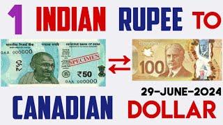 1 INDIAN RUPEE TO CANADIAN DOLLAR EXCHANGE RATES TODAY 29 JUNE 2024