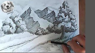 How to Draw Mountains Landscape with Pencil Step by Step and Easy