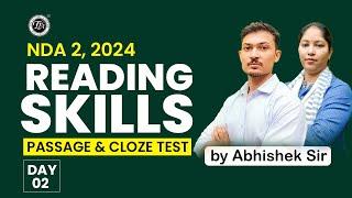 READING SKILLS | PASSAGE & CLOZE TEST Day 02 NDA English Classes 2024 NDA 2,2024 The Tutors Academy