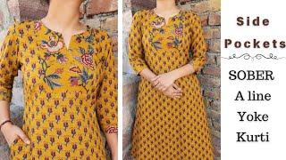 Easy Side Pocket A Line Kurti cutting and stitching/ kurti design / sewing