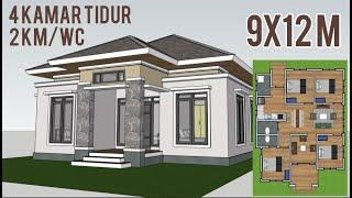 Desain Rumah 9x12 Meter 4 Kamar Tidur 2 Kamar Mandi