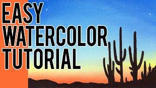 Watercolor Painting Ideas For Beginners Desert Sunset Easy Tutorial