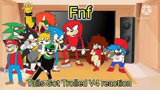 Fnf react to Tails Gets Trolled V4 mod! (Gacha club)