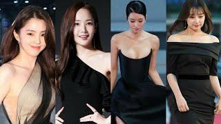k-drama actress in black dress on red carpet