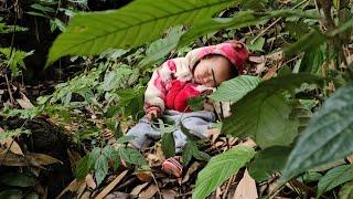 mother and son go looking for wild vegetables to pick and sell on the roadside