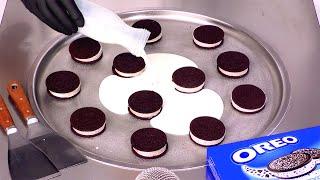 Turning Oreo Ice Cream Sandwiches Into Crazy Satisfying Ice Cream Rolls (ASMR)