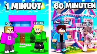 1 MINUUT vs 1 UUR VILLA BOUWEN In Minecraft!