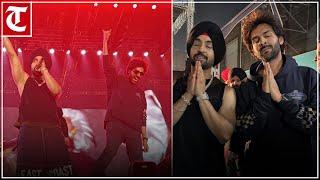 Punjabi singer Diljit Dosanjh welcomes Actor Kartik Aaryan as surprise guest at Ahmedabad concert