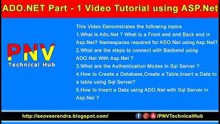 ADO.NET Part - I Video Tutorial using ASP.Net