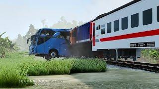 Ilustrasi Bus Putra Sulung tertabrak KA Rajabasa, game Beamng Drive