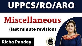 Miscellaneous Topic (most important) One day before UPPCS | Richa Pandey