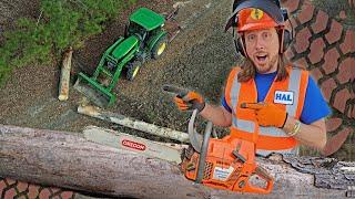 Farm work with Handyman Hal | Chainsaw and Tractors Pushing Trees