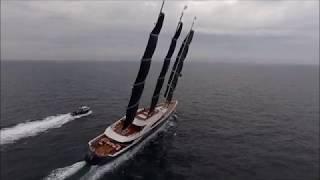 Oceanco 106m/ 347′10″ Black Pearl having sea trials with her sails set