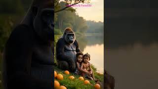 "A Unique Bond: Gorilla and Children in Nature"#gorillatrekking #wildwonders #monkey #funny