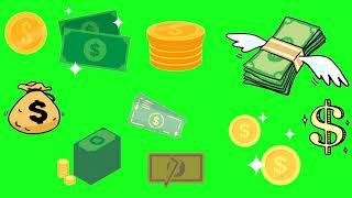 MONEY Green Screen  Dolars and Coins ANIMATED OVERLAYS (Pack #1)